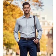 David Donahue Dress Shirt Mens 17 32/33 Plaid ButtonUp Long Sleeve Preppy Casual