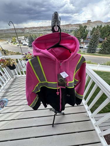 BUFFALO WOMEN'S HI VIS PINK SZ L HOODED SWEATSHIRT, BRIMMED HOOD, HD REFLECTIVE - Picture 10 of 24