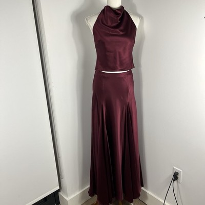 Reformation Sera Silk Two Piece set Size 6 Maxi Skirt Top Silk Boysenberry $498