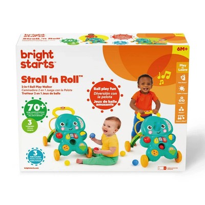 New Bright Starts Stroll 'n Roll 2-in-1 Ball Play Walker Sounds 6mo+