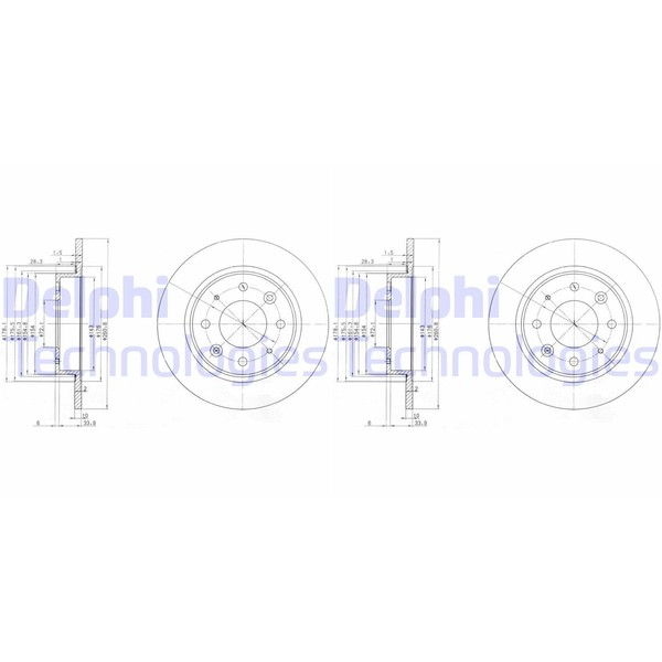 2X Delphi Bremsscheiben 261Mm Voll Hinten Passend FÜR KIA Carens Clarus | BG3336-image
