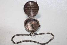 antique  Nautical Compass Brass Vintage Pocket Compass ENGRAVED