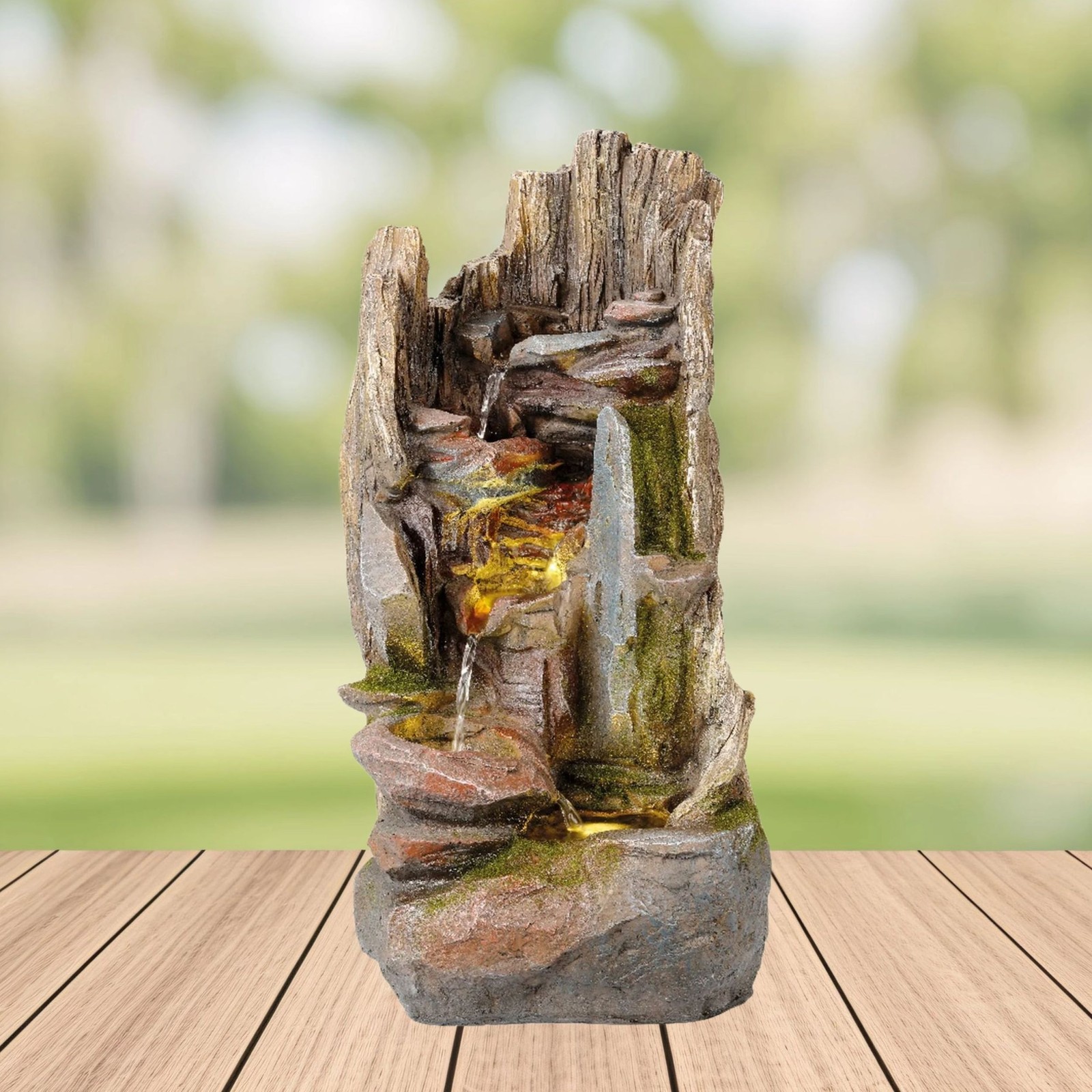 Outdoor Rockface Water Fountain Garden Water Feature Rock Waterfall Warm LEDs