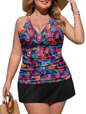 NIeyook Women's Plus Size Two Piece Tankini Swimsuit Skirt Fluorescent 22 Plus