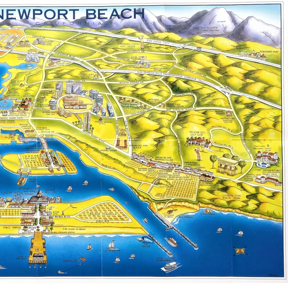 Карта ВИД НЬЮПОРТ-БИЧ - ОСТРОВ БАЛЬБОА - Калифорния ИЛЛЮСТРИРОВАННАЯ (25X16) ОРИГИНАЛЬНАЯ - Изображение 3 из 4