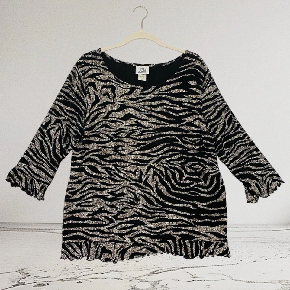 Top Jostar Para Mujer Estampado Animal Volantes Talla Grande Slinky Elástico De Colección Hecho en EE. UU. Foto 2 de 4