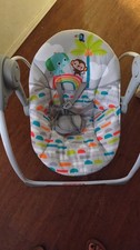 Portable Infant Baby Bouncer Seat with Toy Bar and Harness, White/Multicolor