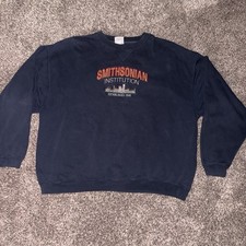 Vintage Smithsonian Institution Sweatshirt Mens Made USA Embroidered Navy 90s XL