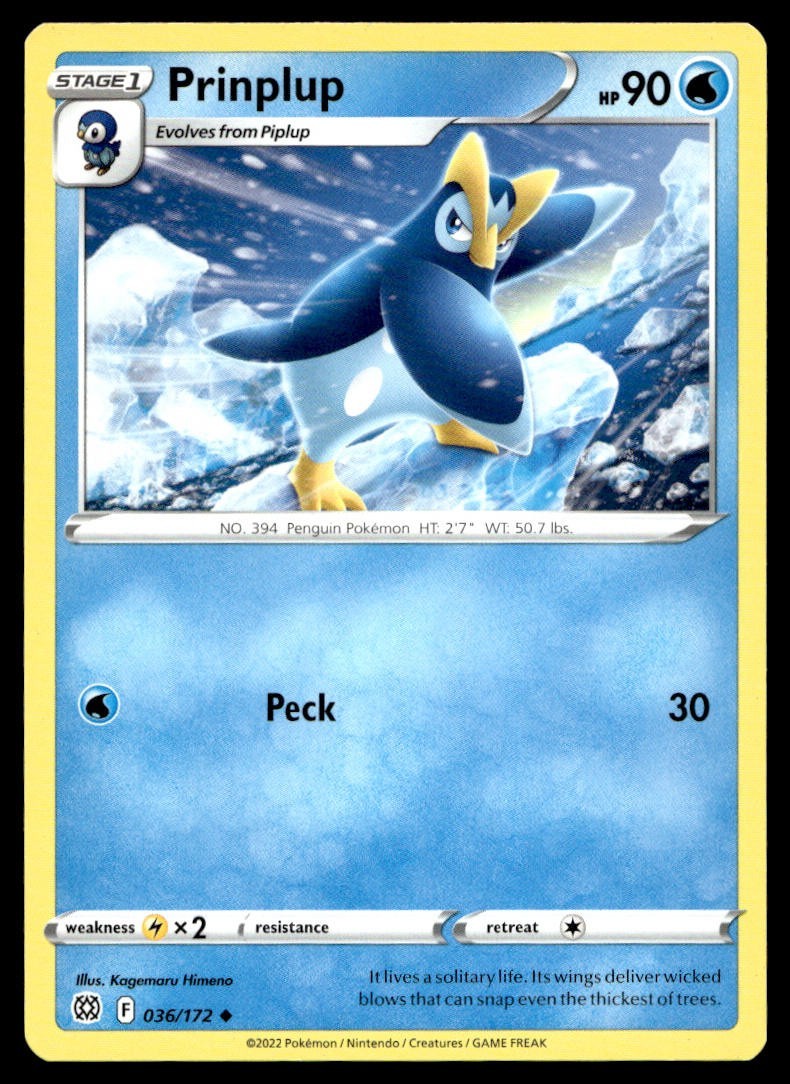 Prinplup 36/172 Pokemon Card Brilliant Stars Uncommon 90 HP Lightly Played E2