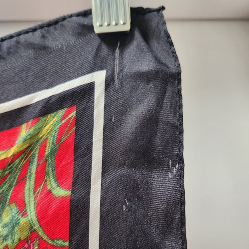 Black Border Red Floral SILK Scarf Square Flowers Asian Roses Poppies AS IS - Picture 7 of 9