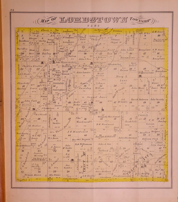 Rare Antique 1874 Plat Map ~ Lordstown Township, Trumbull County, Ohio - 14x17