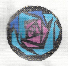 Art Deco Rose Blossom 3" Rd. handpainted Needlepoint Canvas Ornament by LEE