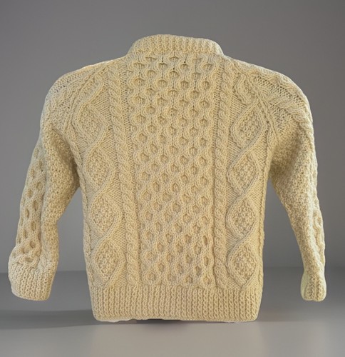 BOREEN Hand Knit Vintage Pure New Wool Ivory Cable-Knit Cardigan Girls Size 8-10 - Picture 11 of 16
