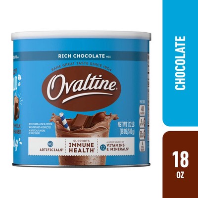 Ovaltine Rich Chocolate Powdered Stir In Drink Mix for Hot and Cold Milk, 18 oz,