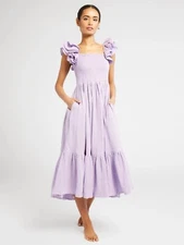 Mille Resort & Travel Purple Olympia Smocked Ruffle Tiered Dress Sz XXS 0-2 $268