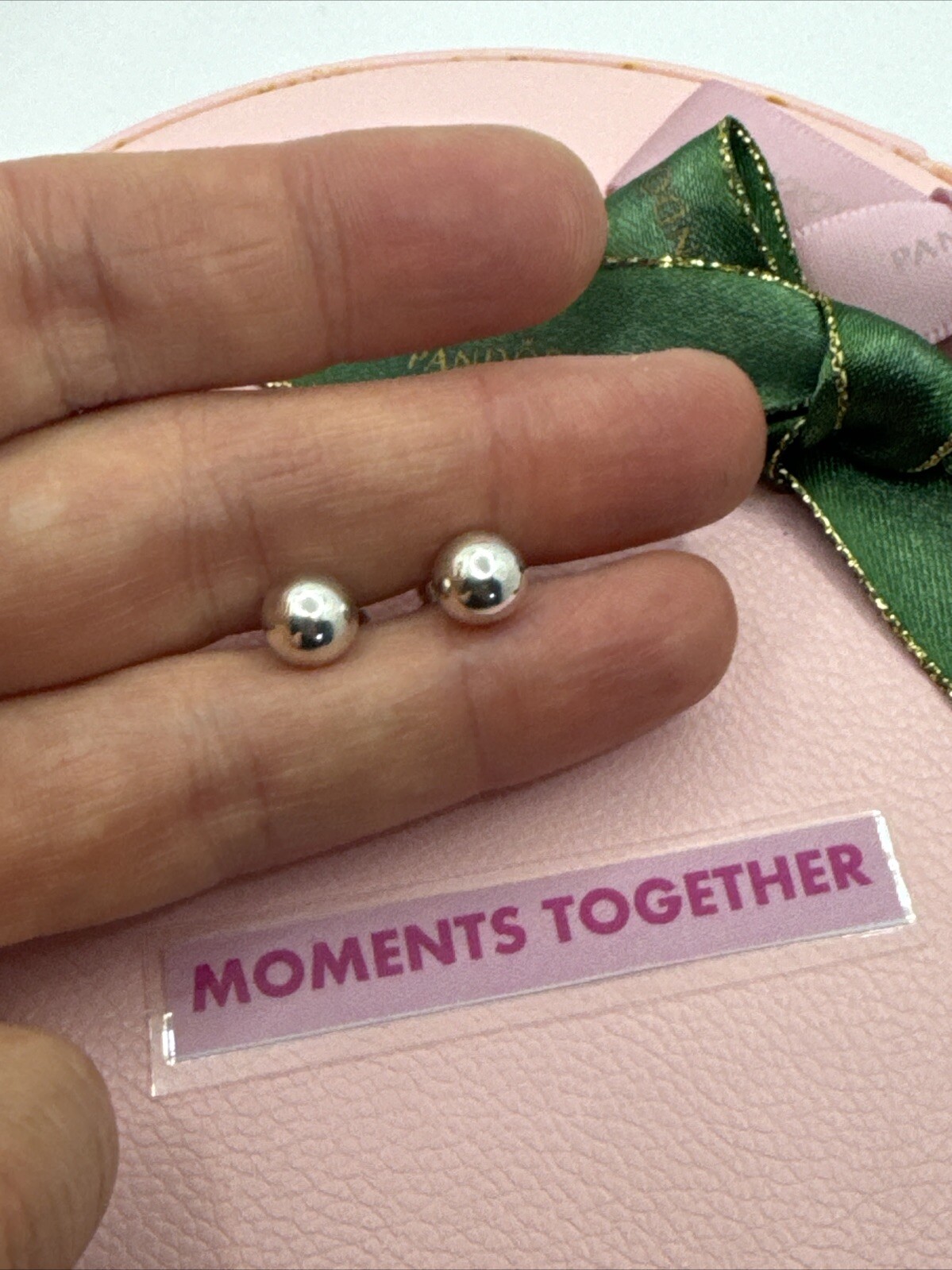 Pandora 925 Sterling Silver Classic Bead Stud Earrings 297568 Authentic