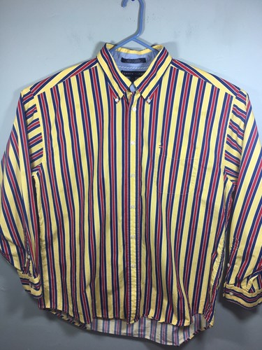 Blue Yellow Red Striped Shirt Size 