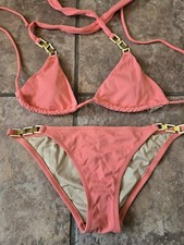 Vintage Y2K Victoria's Secret Bathing Suit Bikini XS Extra Small Pink Gold Chain