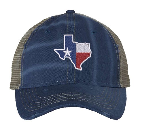 Texas Distressed Trucker Hat – Embroidered State Flag, Mesh Strapback Cap - Picture 8 of 8