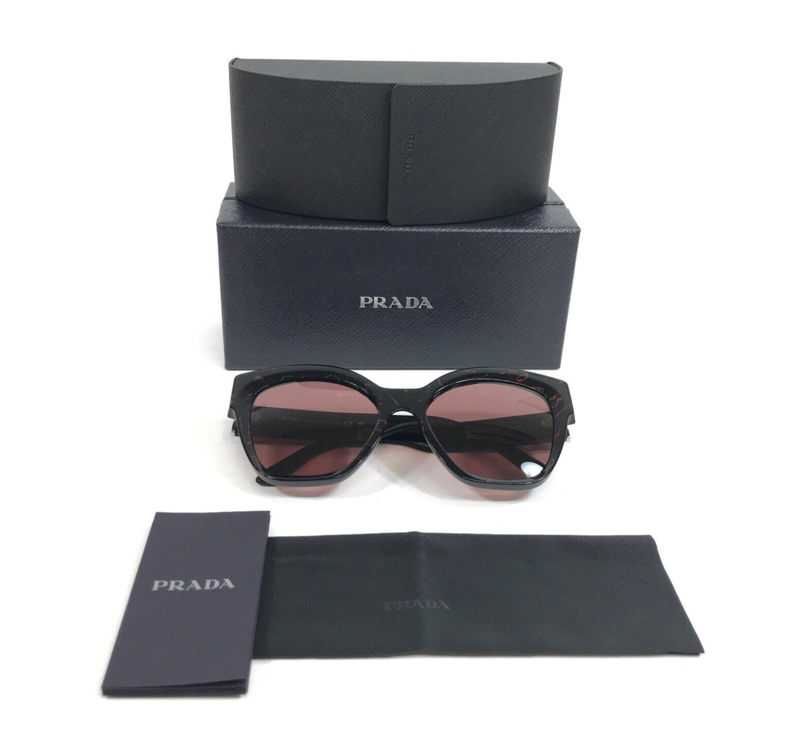 Солнцезащитные очки Prada SPR17Z 11F-08S Черно-красный мраморный кошачий глаз с темно-фиолетовыми линзами