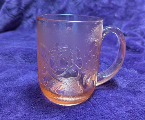 Vintage Arcoroc France Pink Glass  Rosaline Rose Glass Coffee or Tea Mug