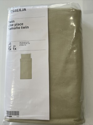 Ikea ANGSLILJA Twin Duvet Cover with Pillowcase Bed Set Light Beige Green