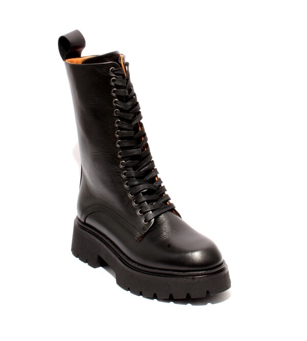 s PHIL GATIÈR by REPO 16419 Black Leather Lace Up Zip Up Mid Calf