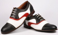 Black Red White Perforated Boy's Kids Lace Up Cap Toe Oxford Dress Shoes Conal