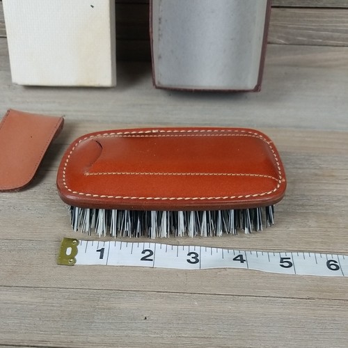 Vintage Leather stitched boar hair Beard hair Brush in box barber cosmetics - Picture 8 of 23