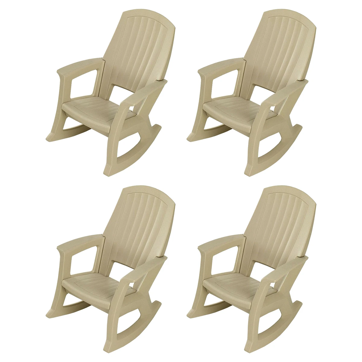 Semco Plastics Rockaway Heavy Duty Plastic Outdoor Rocking Chair Tan 4 Pack