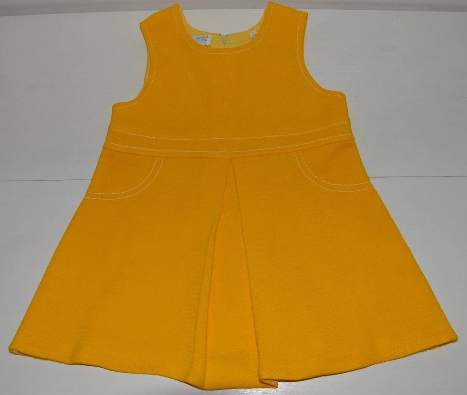 Vêtement enfant ancienne robe jaune fille 18 mois CATHYMINI vintage 70'S - Photo 1/4
