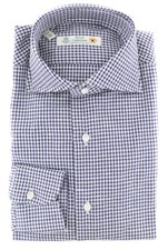 Luigi Borrelli Navy Blue Micro-Check Shirt - Slim - 182