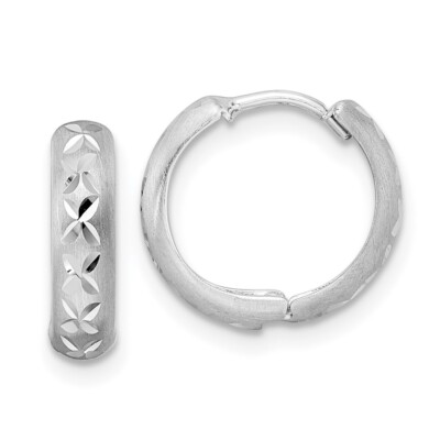 14K Weißgold Diamantschliff x Satin 3x13mm Klapp Creolen Geschenk für Sie