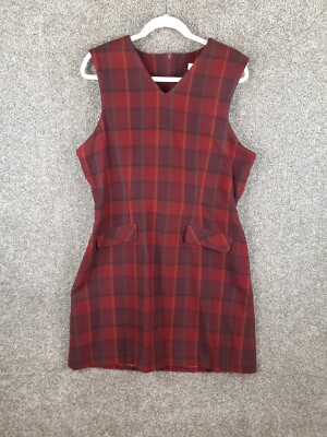 Eddie Bauer Red Tartan Plaid Jumper Dress Womens 14 Wool