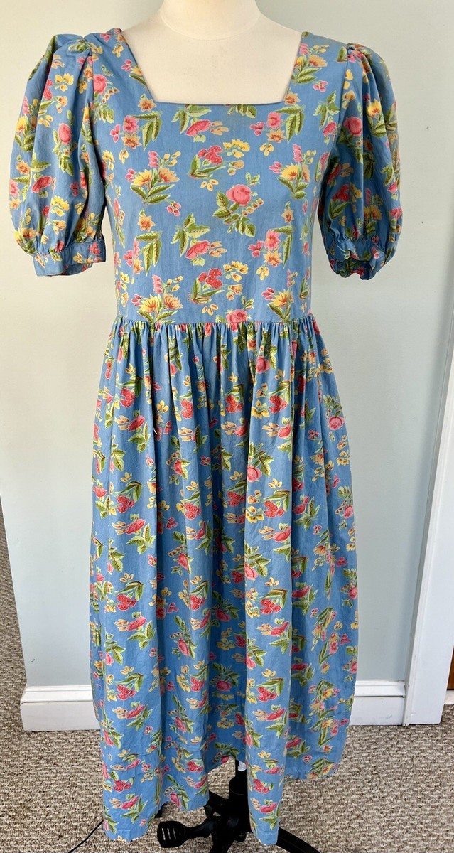 honolulu blue dress VTG Komil Square Neck MIDI Floral A-line Puff Sleeves SM Amarra 89504 | Lace #UK244 Select Pant Waist Size:33 Hidden Back Zipper