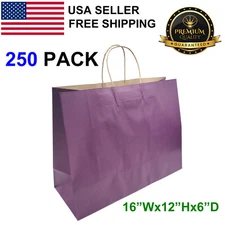250 Packs Purple Paper Shopping Kraft Retail Gift Merchandise Bags With Handles