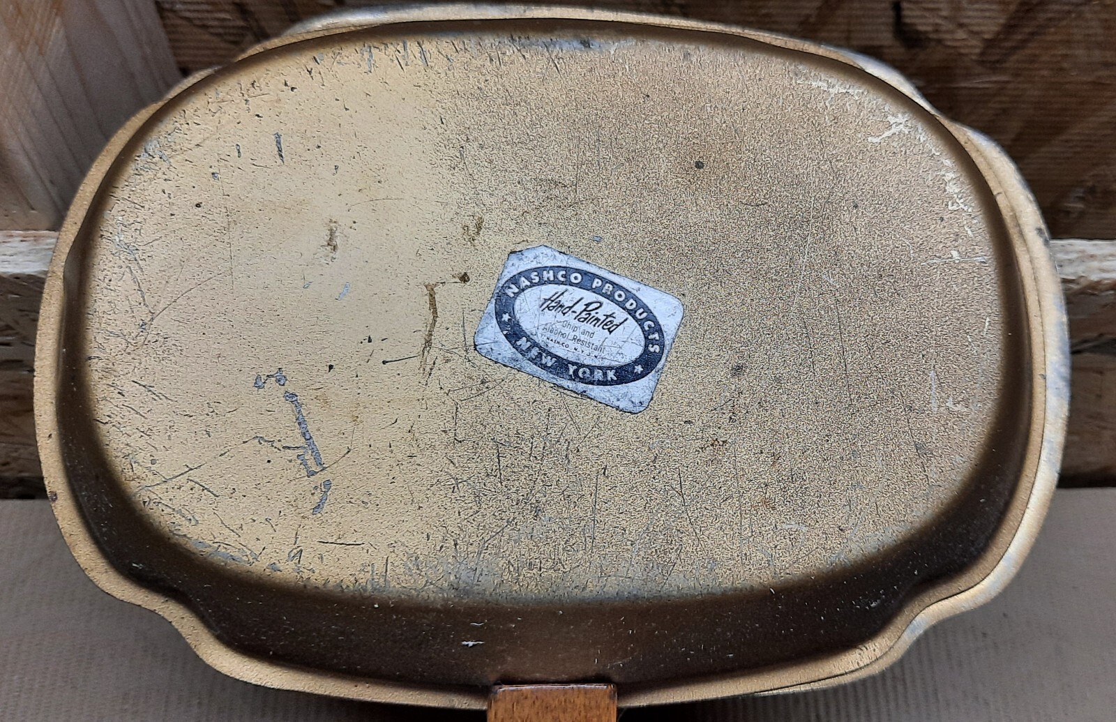 Vintage Silent Butler/Crumb Catcher Hand-Painted Yellow Floral  Tole Ware Metal