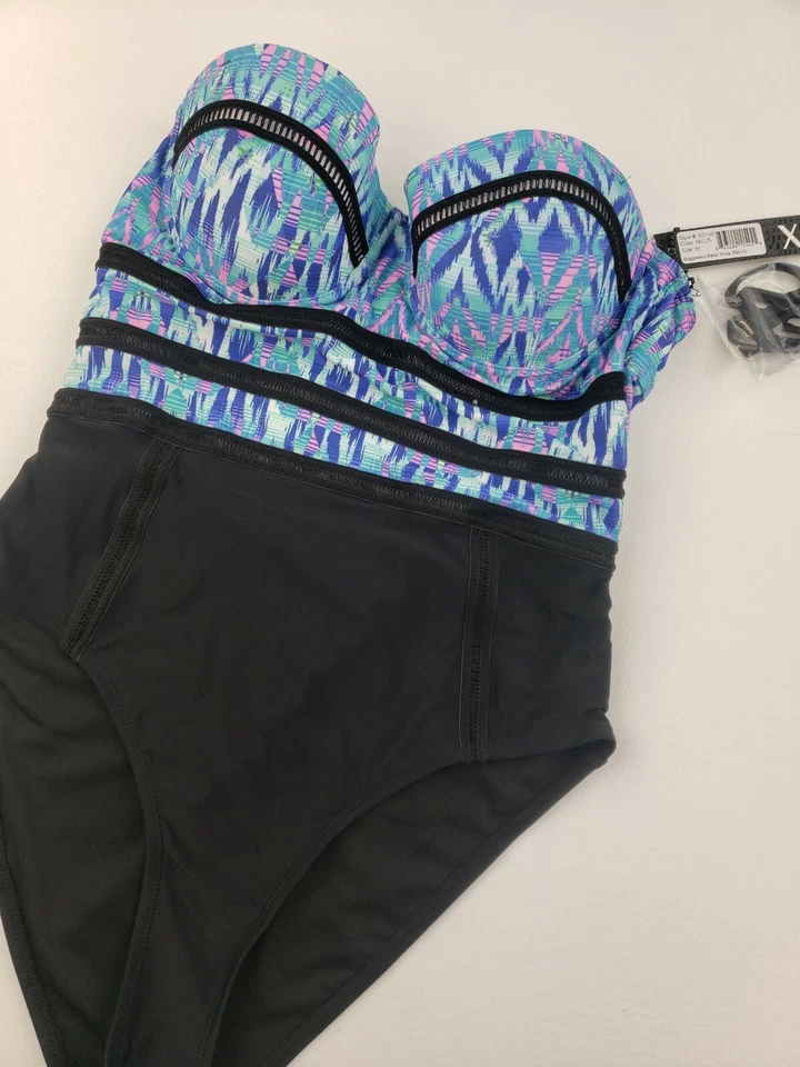 NUEVO XOXO Traje de Baño de Una Pieza Azul y Rosa "Sin Tirantes" Talla Mediana Precio de Venta sugerido por el fabricante $95 XS149 Foto 2 de 4
