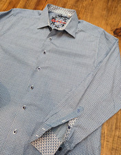 ROBERT GRAHAM Long Sleeve Button Up Shirt Mens L Flip Cuffs Blue White Geometric