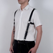 Faux Leather Suspenders Braces Shoulder Strap Belt Adjustable Harness for Men