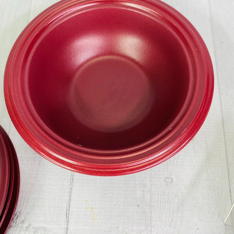 Pfaltzgraff TERRACE RASPBERRY  Embossed Rings Stoneware Soup Cereal Bowls Set 4 - Image 2 of 4