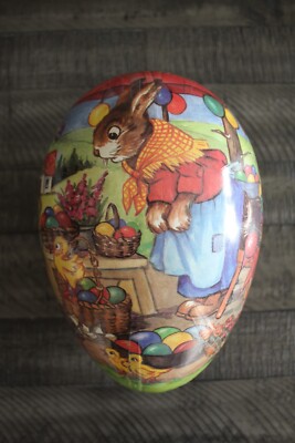 Antique Vintage Large Paper Mache Easter Egg Candy Container 10''x7'' Colorful