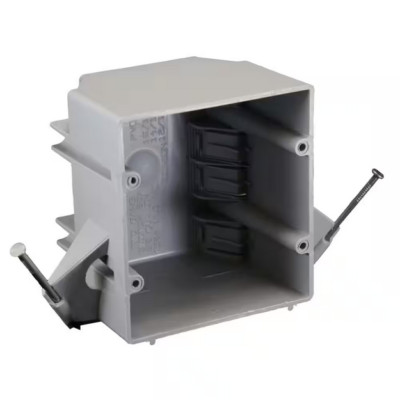 New Work 2-Gang 32 cu. in. Nail-on Electrical Outlet & Switch Box, Gray