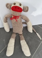 Vintage 1950s Hand Made Sock Monkey Doll, 18" Big Ears Signed