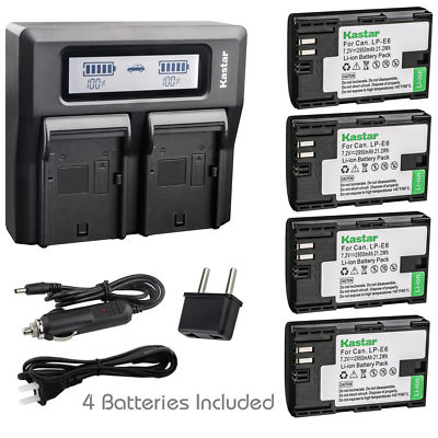 LP-E6 Battery & Dual LCD Charger for Canon EOS 6D, 6D Mark II, 7D Mark II, 60Da