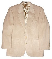  VTG Robert Stock 100 Camel Hair Men's Beige Suit Jacket; Made in USA; 44R