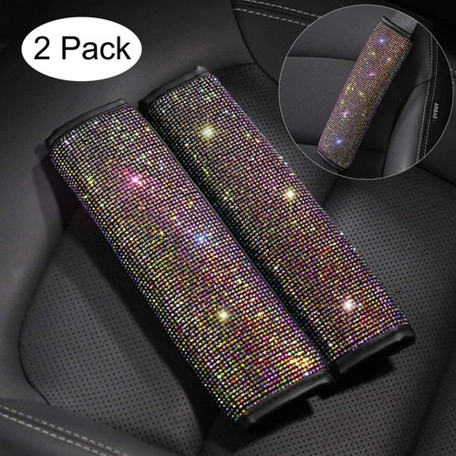 2-Pack Bling Rhinestone Seat Belt Covers – Sparkling Crystal Shoulder Pads For Car, SUV, Truck (Pink)