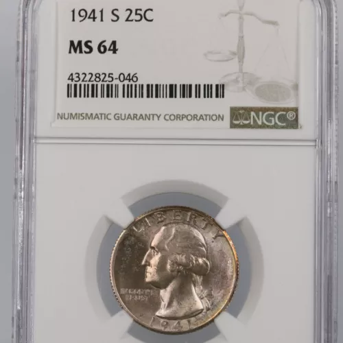 1941 S Washington 25C NGC Certified MS64