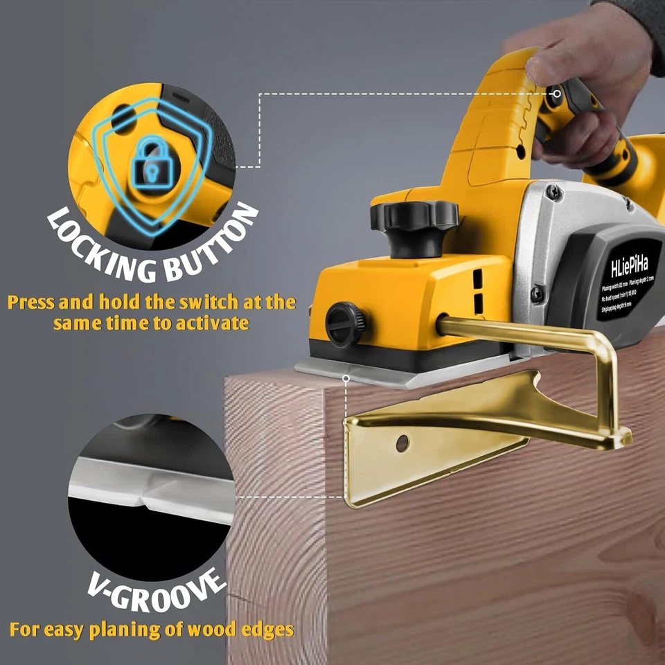 Беспроводной ручной рубанок для аккумулятора Dewalt 20 В, мощный рубанок по дереву 15000 об/мин, 3- - Изображение 4 из 4