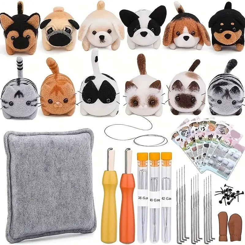 Dogs Cat Needle Felting Kit for Beginners DIY Gifts Wool Felting English Manual - Image 2 of 4
